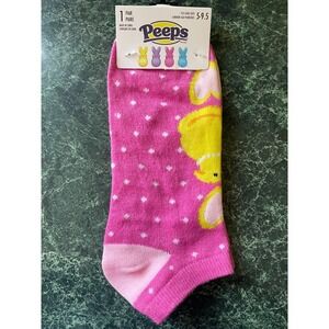 NEW PEEPS Pink & White Polka-Dot Easter Ankle Socks Unisex Adult Size 5-9.5